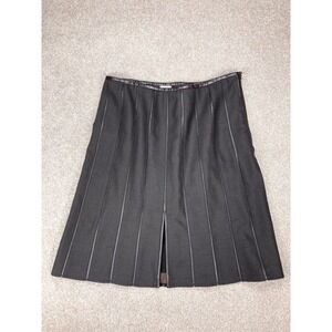 Vintage Armani Collezioni Wool Leather Trim Skirt Womens 10 Expresso Brown Midi